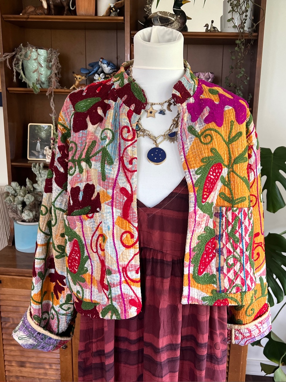 She’s1Oak Vintage Kantha Embroidered Suzani Boho Multi‑Color Jacket OS
